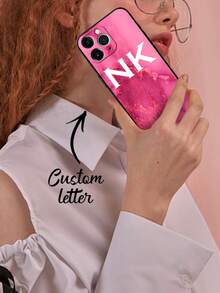 Pink 1pc Custom Initials Phone Case, Personalized Name Design Compatible With IPhone Case, Custom Name Phone Case, Personalized Phone Case With Initials, Custom Initials Phone Case, Anniversary Gift, Valentine Gift, Birthday Gift, Wedding Gift, Mother's Day Gift, Father's Day Gift, Best Friend Gift, Gift For Mom/Dad, Gift For Boyfriend, Gift For Girlfriend - Pink - View 2