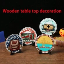 1pc Desktop Wooden Travel Souvenir Card Display Stand, With Blank Card, For Gift To Friends Or Couple Birthday Gifts Graduation