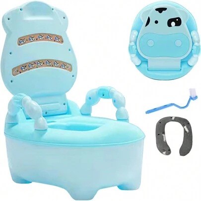 ANTSAY Bañito Entrenador, Inodoro de Entrenamiento para Bebe, Inodoro de Entrenamiento para Niños Niñas, Asiento Entrenador para Baño, Bacinica de Vaquita para Etapa de Desarrollo Infantil, Escusado con Asiento Acolchonado y Tapa, con Tapete y Cepillo, Protector contra Salpicaduras, Extraíble, Fácil de Limpiar, 1 Count
