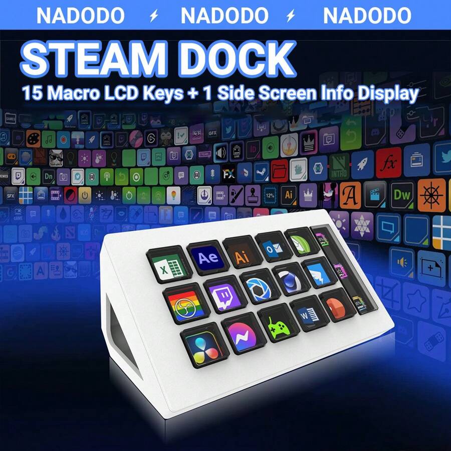 Stream Deck .2 Blanco - Controlador de estudio, 15 teclas macro, desencadena acciones en aplicaciones y software como OBS, Twitch y talla grande, funciona con  y PC