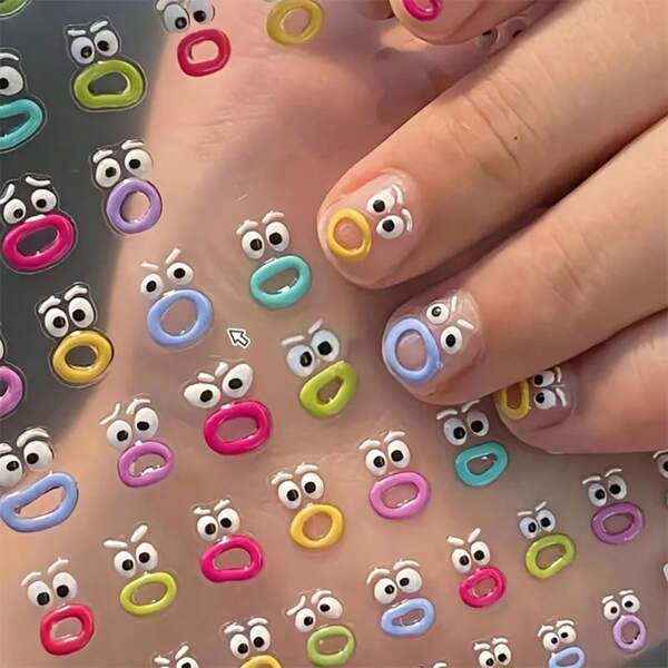 5D Dimensional Cute Monster Mouth Nail Art Stickers - Eye-CatchingEmbossed Design, Self-Adhesive Decals For Women & Princesses - EasyApplication,Fun Playful Style For Creative Nail Decoration