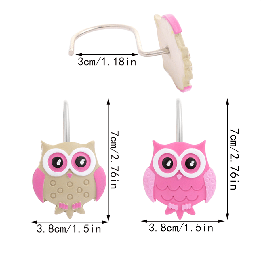 12pcs Cartoon Countryside Farm Owl Shower Curtain Hooks Digital Printed