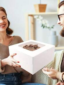 1/5pcs Disposable Cake Container Cake Box With Lid, Including Round Thickened Cardboard Base, Bread Box With Cake Board, Suitable For Birthday Cake Boxes, Baked Cheesecake Boxes, Mousse Dessert Boxes, Gift Packaging Boxes - White - View 3