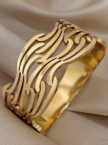 1 pulsera gruesa retro tipo brazalete para mujeres y adolescentes, de diseño ondulado y hueco ancho, joyería diaria para fiestas, regalos de Navidad