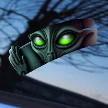 1pc Alien Car Stickers, 3D Flying Saucer Alien Head Stickers - Black - View 3