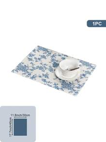 1 pieza Corredor de mesa rectangular de estilo bohemio con impresión de flores azules estilo rosa vintage de poliéster, mantel individual de tela con estampado floral bohemio en azul oscuro, adecuado para decoración de mesa de cocina vintage y de temporada para fiestas en el hogar