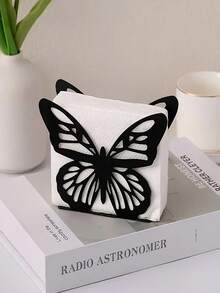 創意長方形紙巾收納盒，鍛鐵家居餐巾盒，桌面式紙巾分配器，適用於客廳、臥室、餐桌 - 黑色 - 查看 1