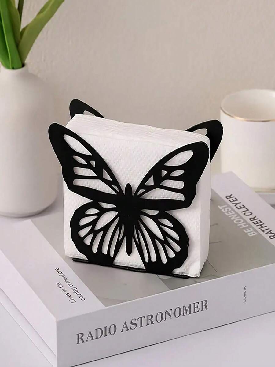 創意長方形紙巾收納盒，鍛鐵家居餐巾盒，桌面式紙巾分配器，適用於客廳、臥室、餐桌 - 黑色 - 查看 1