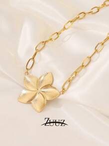 1 pieza Collar con colgante de flor chapado en oro de 18K de estilo vintage de acero inoxidable para mujeres, mejor amiga regalo
