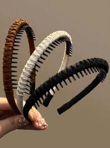 2 piezas Diademas con tela envolvente y dientes para mujer, banda para el cabello trenzada antideslizante, para usar al lavarse la cara, clips para el cabello de corona alta, para Halloween - Multicolor - Ver 9