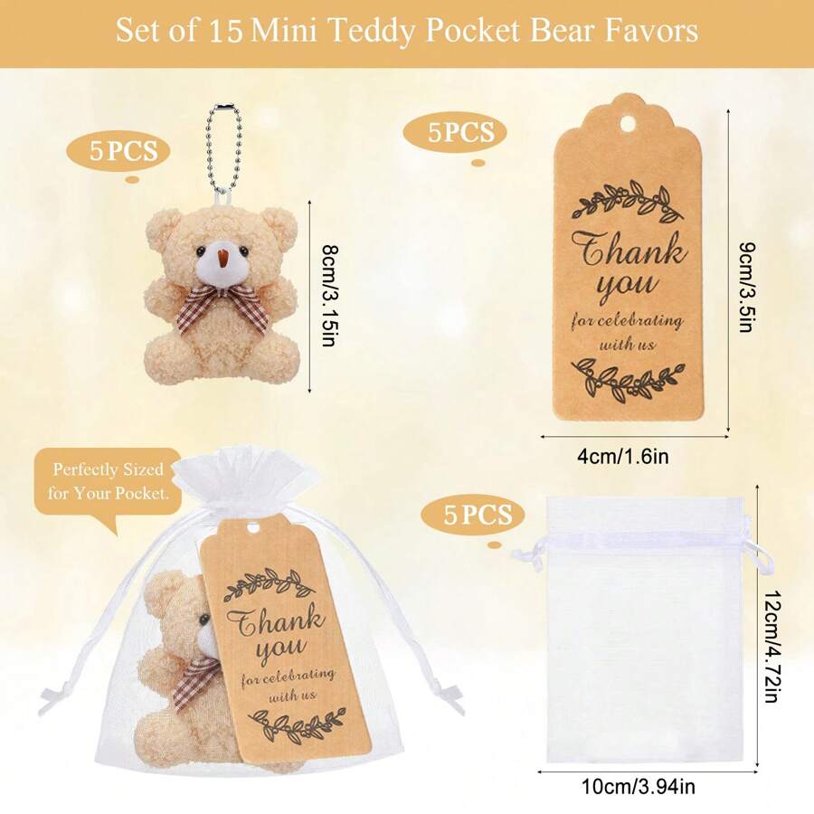 15pcs Mini Plush Bears Gift Little Pocket Bear Decorations, Include