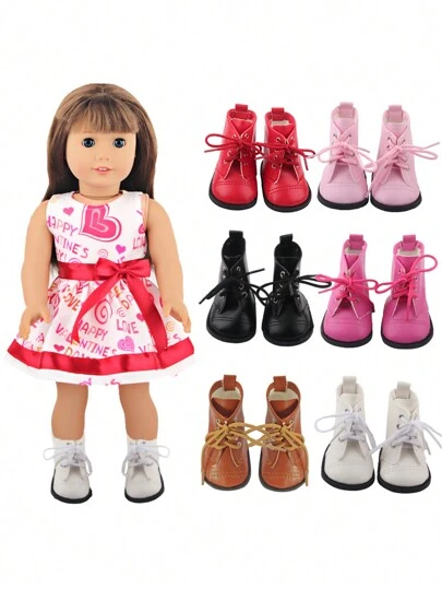 1 双 18 英寸重生婴儿娃娃鞋，冬季美国娃娃系带皮靴，时尚可爱的娃娃鞋，儿童玩具娃娃配饰，万圣节、圣诞节礼物，圣诞袜填充物，节日派对，家居装饰，收藏品