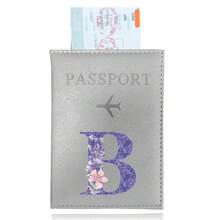 Porte-passeport en PU imperméable accessoire de voyage, couverture de passeport légère portable mince étanche à l'eau avec impression de fleurs et lettres violettes pour hommes et femmes, porte-cartes de crédit d'affaires, étui imperméable pour billets d'avion pour la rentrée ou le voyage - Gris - Voir 10