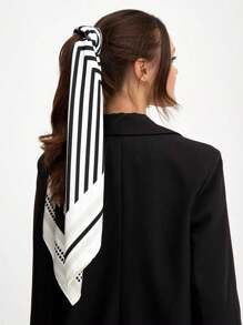 1 chiếc khăn trùm đầu màu trơn thời trang mùa hè mới 90*90cm, khăn vuông lụa nhân tạo đa năng thích hợp làm băng đô, khăn quàng cổ và khăn bandana mùa đông thu - Đen và trắng - Xem 8