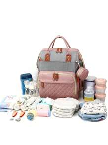 1pc Baby Diaper Bag Backpack With Changing Station, Multifunction Portable Waterproof Large Capacity Travel Baby Changing Bags, Baby Stuff Organizer , Baby Registry Search, Baby Diaper Bags For Boys & Girls, Baby Shower Gifts, Newborn Baby Essential Gifts - 淺粉色 - 查看 10