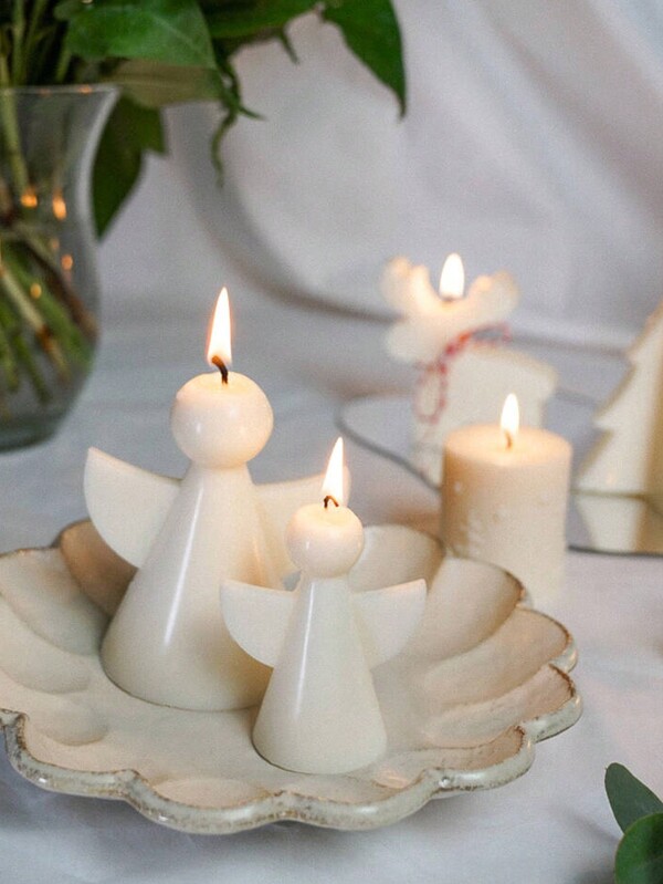 1 Peça Molde de Gesso de Estilo Europeu 3D com Pequeno Anjo, Molde para Vela de Aromaterapia com Tamanho de Espelho, Decoração de Natal, Molde de Silicone para Decoração Doméstica, Molde de Fundição de Resina Epóxi