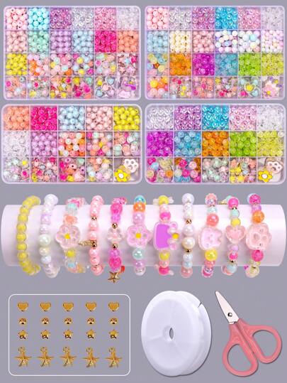 Beaded Colorful Pearl Set With Pentagram Spacer Beads Accessories Handmade DIY Beaded Bracelet, Earrings, Necklace Set Suitable For Jewelry Making, Holiday Gift For Family, Friends, Classmates, Teachers [Random Color And Style]