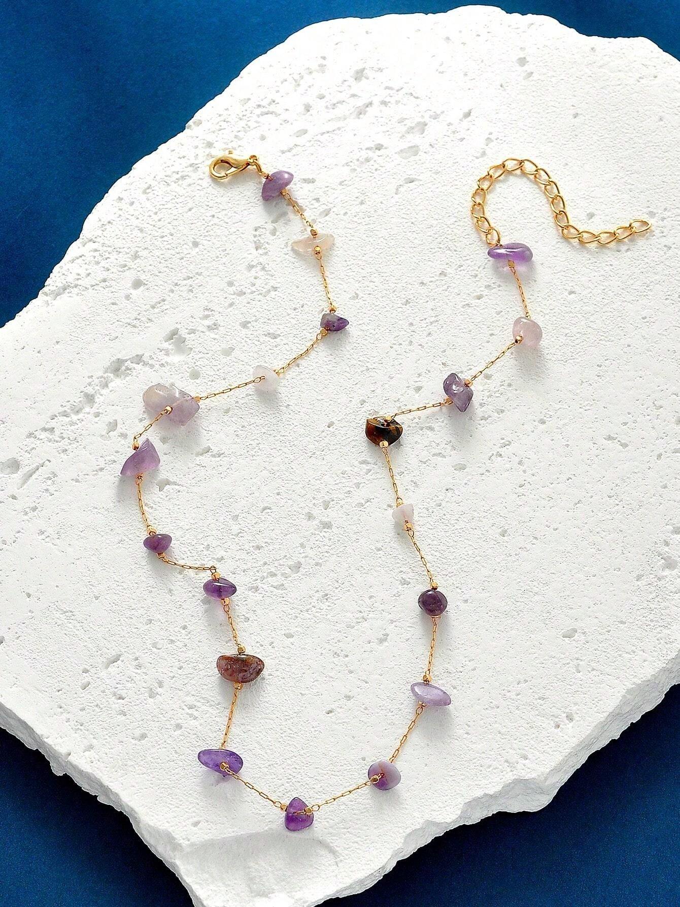 1pc Minimalist Exaggerated Purple Crystal Raw Stone Necklace (Handmade