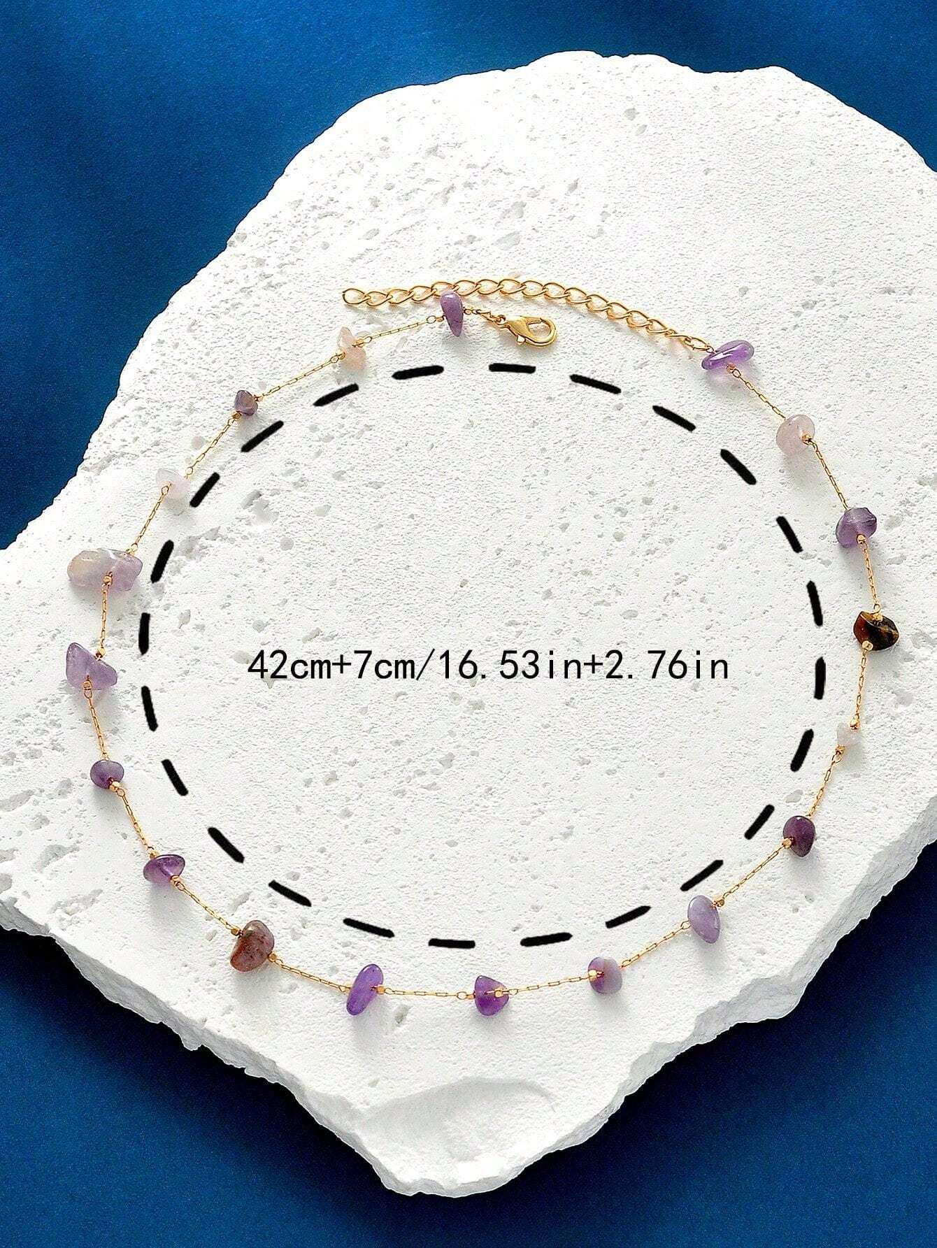 1pc Minimalist Exaggerated Purple Crystal Raw Stone Necklace (Handmade