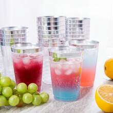 Supernal 200 件银色塑料杯，12 盎司透明塑料杯，银边杯，优雅派对杯，优质银色一次性杯子，透明派对杯，塑料酒杯，派对、节日、派对用塑料杯 - 銀色 - 查看 3