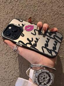 1pc Personalized Lip Print English Text Pattern Reflective Effect Lightweight Scratch-Resistant Phone Case Compatible With IPhone 11/13/15/15 Plus/15 Pro/15 Pro Max/11/12/13/14 Pro Max/XS/XR/11 Pro/11 Pro Max/12 Pro/12 Pro Max/13 Pro/13 Pro Max/14 Pro/14 Pro Max/14 Plus/7 Plus/8 Plus/8/SE 2 Waterproof Shockproof Anti-Fall - Multicolor - View 2