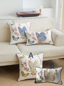 1pc Butterfly Embroidery Pillowcase, Suitable For All Seasons, Home Decor For Living Room And Indoor Use - Multicolor - View 12