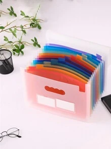 1pc 25-Grid Rainbow Colored Hanging Three-Side Sealed Accordion Folder With Strap And Flap Cover, Large Capacity A4 Document Organizer For Office,Back To School,School Supplies - Multicolor - View 4