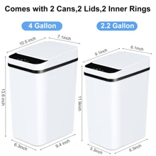 2 Pack 2.2 Gal & 4 Gal Bathroom Automatic Trash Can Touchless Motion Sensor Small Garbage Can With Lid Smart Electric Narrow Waterproof Garbage Bin For Bedroom Office Kitchen(Batteries Not Included) - White - View 2