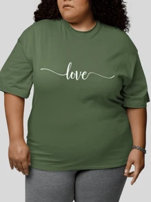Plus Size T-Shirts - 軍綠色 - 查看 2