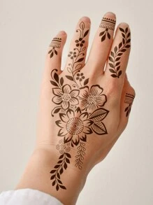 4 Sheets Hand Flower Henna Tattoo Stencil Stickers Flora Adhesive Hollow Stickers For Hand Body Art Painting - Black - View 7