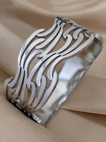 1 pulsera gruesa retro tipo brazalete para mujeres y adolescentes, de diseño ondulado y hueco ancho, joyería diaria para fiestas, regalos de Navidad