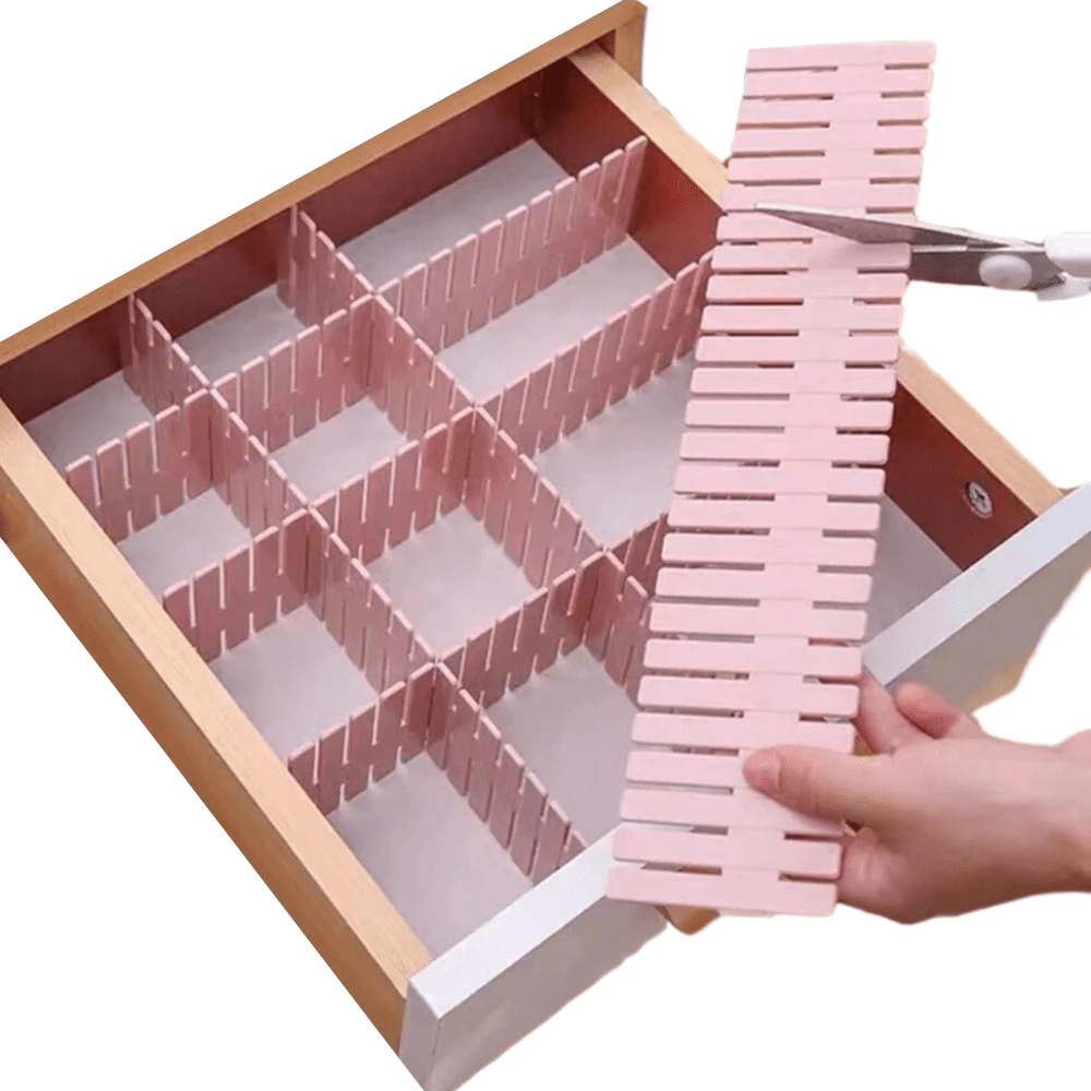 Separador Largo Divisor de almacenamiento de cajón de combinación libre Divisor de almacenamiento de cajones 4 Pzs - Rosa - Ver 1