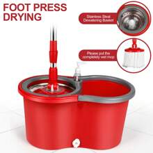 Mop And Bucket With Wringer Set, 360° Spin Mop And Bucket With 3 Microfiber Mop Refills, Stainless Steel 61" Extended Handle Spinning Mop Bucket System For Floor Cleaning, Red - Đỏ - Xem 5