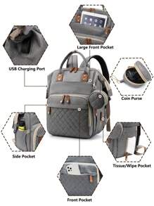 1pc Baby Diaper Bag Backpack, Multifunction Portable Waterproof Large Capacity Travel Baby Bags, Baby Stuff Organizer, Baby Registry Search, Baby Diaper Bags For Boys & Girls, Baby Shower Gifts, Newborn Baby Essential Gifts - 深灰色 - 查看 2