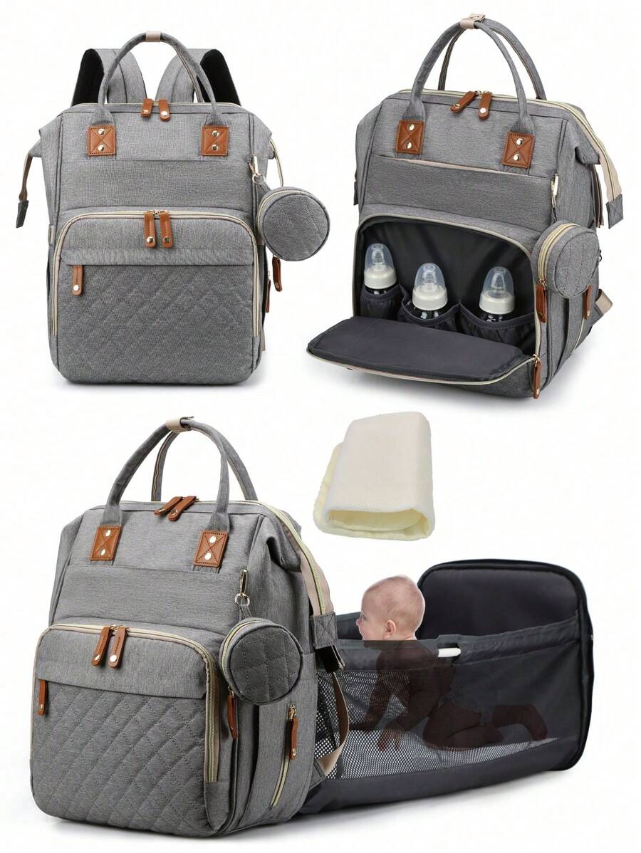 1pc Baby Diaper Bag Backpack, Multifunction Portable Waterproof Large Capacity Travel Baby Bags, Baby Stuff Organizer, Baby Registry Search, Baby Diaper Bags For Boys & Girls, Baby Shower Gifts, Newborn Baby Essential Gifts - 深灰色 - 查看 1