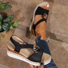 Summer New Thick Bottom Wedge Sandals, Commuting Versatile, Retro, Open Toe Plus Size Outdoor Women Sandals - Black - View 7