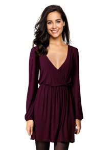 Women's V-Neck A-Line Party Casual Basic Dress - Ochre color - View 1
