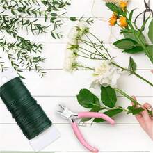 2入組花卉裝飾工具套裝，包括花卉鋼絲和花藝鋼絲剪，綠色花卉莖鋼絲 - 適用於聖誕花圈、花環、插花配件 - 彩色 - 查看 1