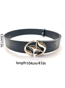 1pc Hollow Out Elliptical Star Moon Waist Belt, Black Casual PU Belt, Punk Style For Jeans