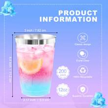 Supernal 200 件银色塑料杯，12 盎司透明塑料杯，银边杯，优雅派对杯，优质银色一次性杯子，透明派对杯，塑料酒杯，派对、节日、派对用塑料杯 - 銀色 - 查看 2