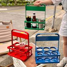 1 pezzo Cestino portatile vintage per 2/4/6 bottiglie di birra, rastrelliera per vino pieghevole, portabottiglie di birra, secchio portabottiglie di birra, cestino portatile per caffè, latte e tè, per uso quotidiano e forniture per feste, articolo essenziale per festival di birra