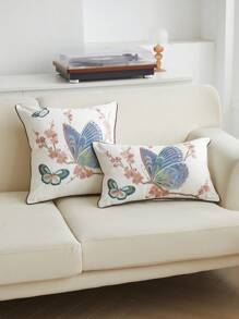 1pc Butterfly Embroidery Pillowcase, Suitable For All Seasons, Home Decor For Living Room And Indoor Use - Multicolor - View 4