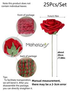 25pcs Red Artificial Roses With Stems, 2.76 Inch Red Rose Fake Flowers PE Foam Roses, Realistic Touch Fake Roses For Wedding Bouquet, Home Decor, Mother's Day, Birthday, Graduation Gift (No Leaves) - Red - View 3