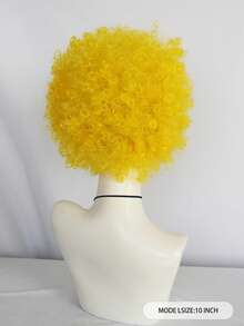 黃色合成仿非裔卷髮假髮，70年代80年代迪斯可假髮，男女通用60年代嬉皮假髮，大型蓬鬆柔軟喀什米爾卷重金屬搖滾手假髮，非裔女性和男性時髦花式有趣小丑假髮，適合萬聖節聖誕節角色扮演派對服裝假髮，男女通用短毛茸軟大泡泡卷粘合假髮，10英寸短卷髮狂熱惡作劇假髮和1入組假髮蓋 - 黃色 - 查看 2