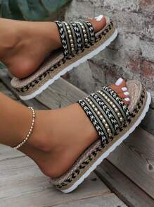 Women's Plus Size Fashionable Wedge Heel Thick Bottom Slides, Casual & Sporty Vacation Shoes - Multicolor - View 3