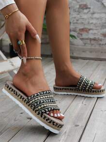 Women's Plus Size Fashionable Wedge Heel Thick Bottom Slides, Casual & Sporty Vacation Shoes - Multicolor - View 2
