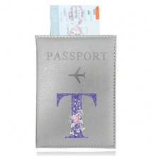 Porte-passeport en PU imperméable accessoire de voyage, couverture de passeport légère portable mince étanche à l'eau avec impression de fleurs et lettres violettes pour hommes et femmes, porte-cartes de crédit d'affaires, étui imperméable pour billets d'avion pour la rentrée ou le voyage - Gris - Voir 17