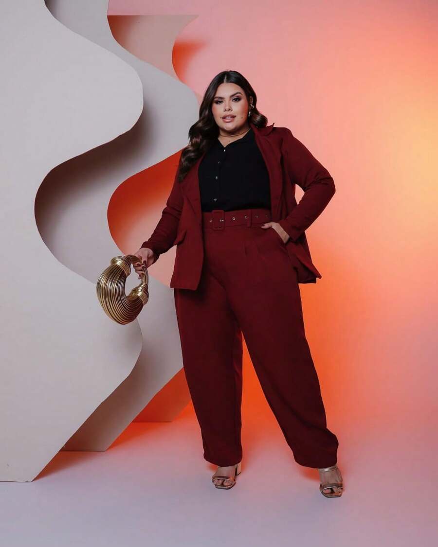 Plus Size Pants - 酒紅色 - 查看 1