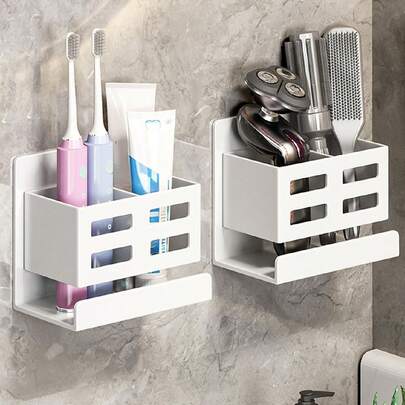 1 cái, Giá đựng đồ treo tường, Giá đựng đồ trang điểm bằng nhựa, Giá đựng đồ dùng nhà vệ sinh không đục lỗ, Dùng để cất giữ và sắp xếp đồ dùng nhà bếp, phòng ngủ, phòng tắm, bàn và phụ kiện phòng tắm.