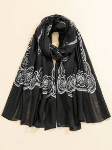 Boho Rose Flower Embroidery Hijab Scarf Casual Outdoor Sunscreen Windproof Beach Towel